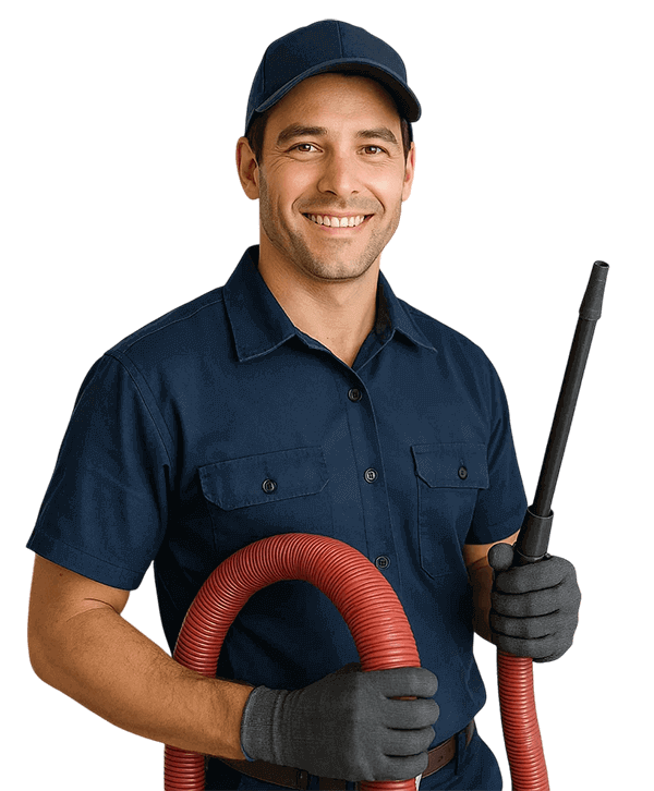 Richmond TX Air Ducts Cleaning technician holding HVAC tools and smiling