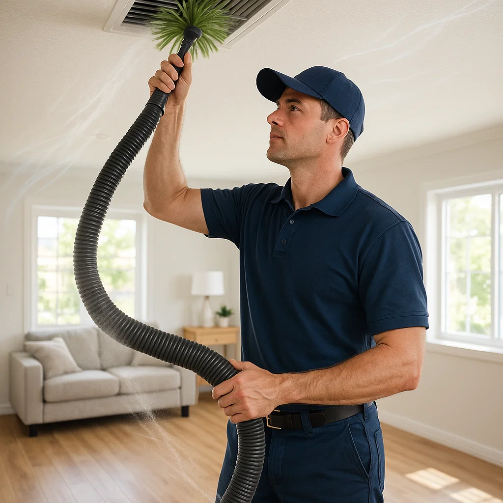 Richmond TX air duct technician inspecting vents for dust buildup, airflow restriction, and energy loss issues