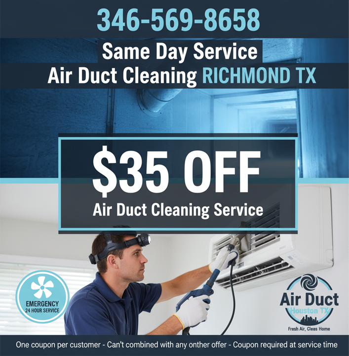   $35 off Off air duct cleaning coupon from Richmond TX Air ducts Cleaning   for professional home vent service